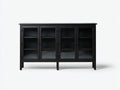 Sideboard-Holz-Glas-165×42×98 cm-Schwarz-vier Glastüren mit drei Ablagezonen