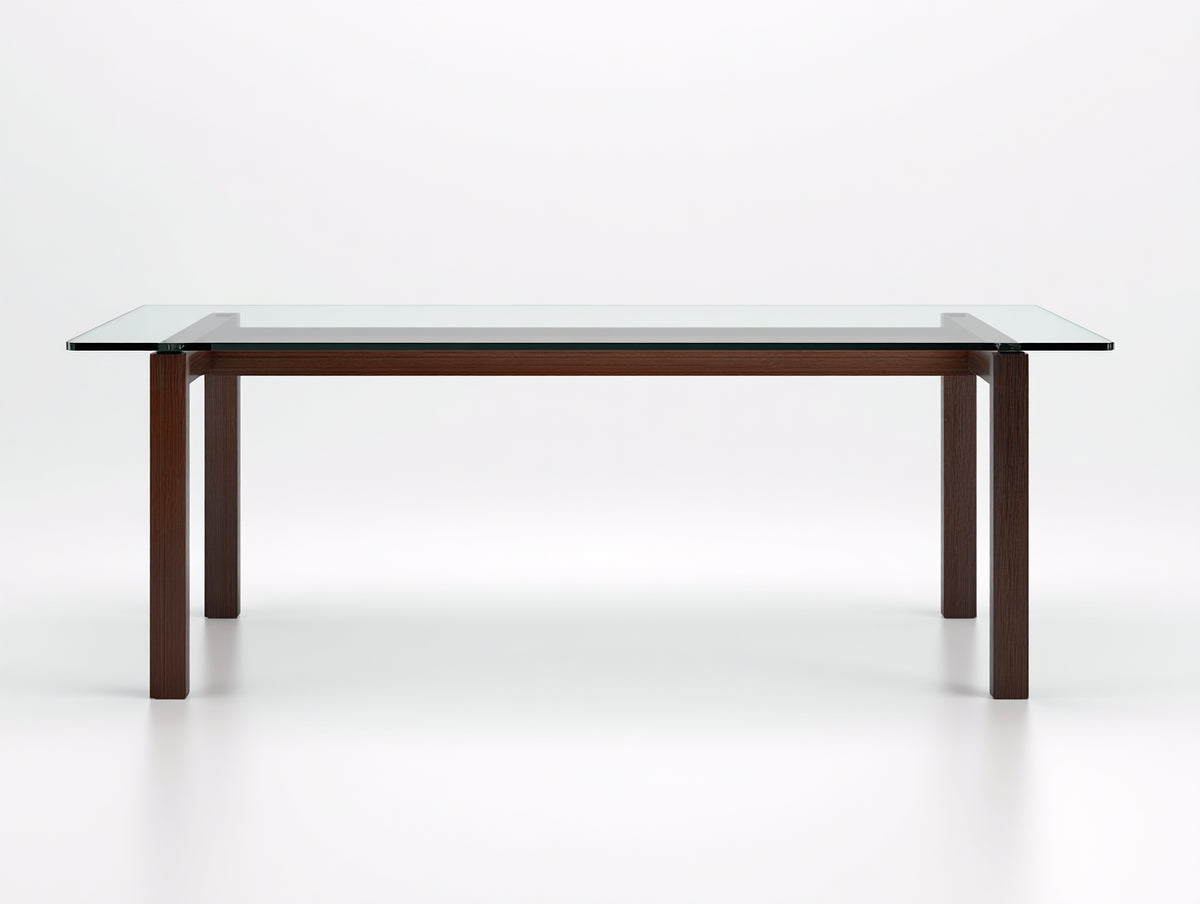 Esstisch mit Glasplatte und Holzgestell 200×100×75 cm Rauchgrau/Natur für Esszimmer - geradliniges Vierbeingestell