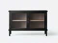 Sideboard aus Holz und Glas 120×40×82 cm Schwarz/Naturbraun für Wohnzimmer - mit zwei Glastüren