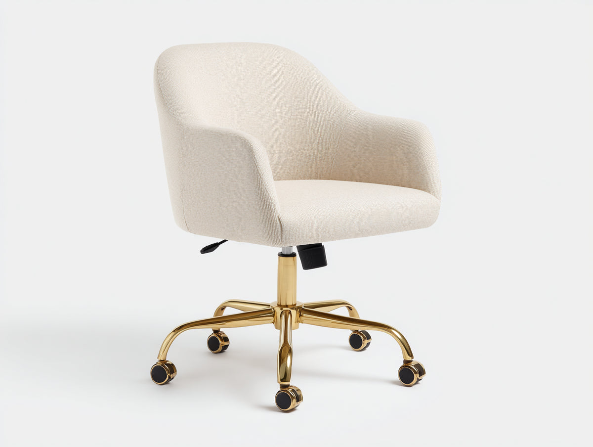 Liegestuhl aus Strukturstoff 68×66×84 cm Creme/Gold für Wohnzimmer - drehbar und höhenverstellbar