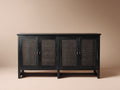 Sideboard Holz-Rattan 155×42×88 cm - schwarz/dunkelbraun - Wohnzimmer Aufbewahrung