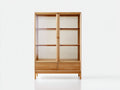 Vitrine-Massivholz-105×42×176 cm-Eiche natur-zwei Glastüren mit Doppelschublade