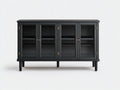 Sideboard aus Holz und Glas 168×42×92 cm Schwarz/Gold für Wohnzimmer - mit vier Glastüren