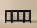 Sideboard Holz-Rattan 160×40×82 cm - schwarz/natur - Wohnzimmer Stauraumschrank