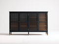 Sideboard-Holzwerkstoff-Glas-180×42×108 cm-Schwarz/Braun-geriffelte Front fürs Wohnzimmer