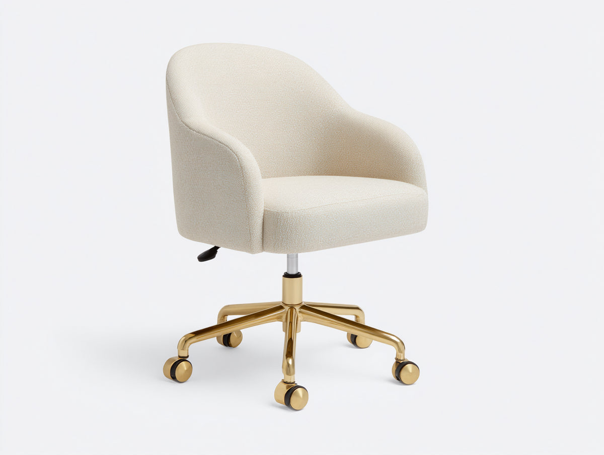 Bürostuhl Stoffbezug 64×62×84 cm – cremeweiß/gold – drehbar mit Rollen