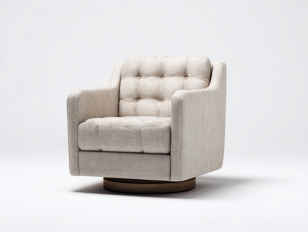 Liegestuhl gepolstert 78×82×90 cm Beige/Nussbraun für Wohnzimmer - Holzschale mit Kreuzfuß