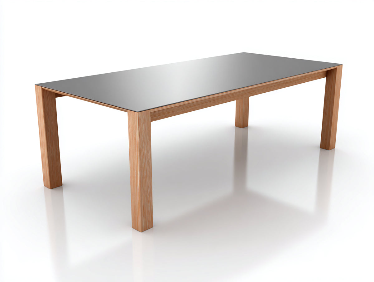 Esstisch-Glas-Holz-180×90×75 cm-Transparent/Dunkelbraun-minimalistische Form fürs Esszimmer