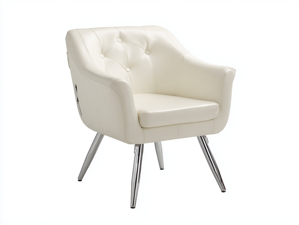 Bürostuhl Kunstleder 66×63×83 cm – cremeweiß/silber – mit Armlehnen und Knopfheftung