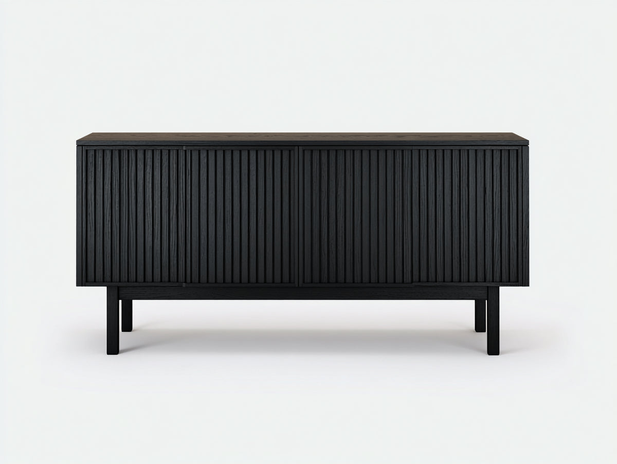 Sideboard-Holzwerkstoff-160×40×78 cm-Schwarz-Lamellenfront fürs Wohnzimmer