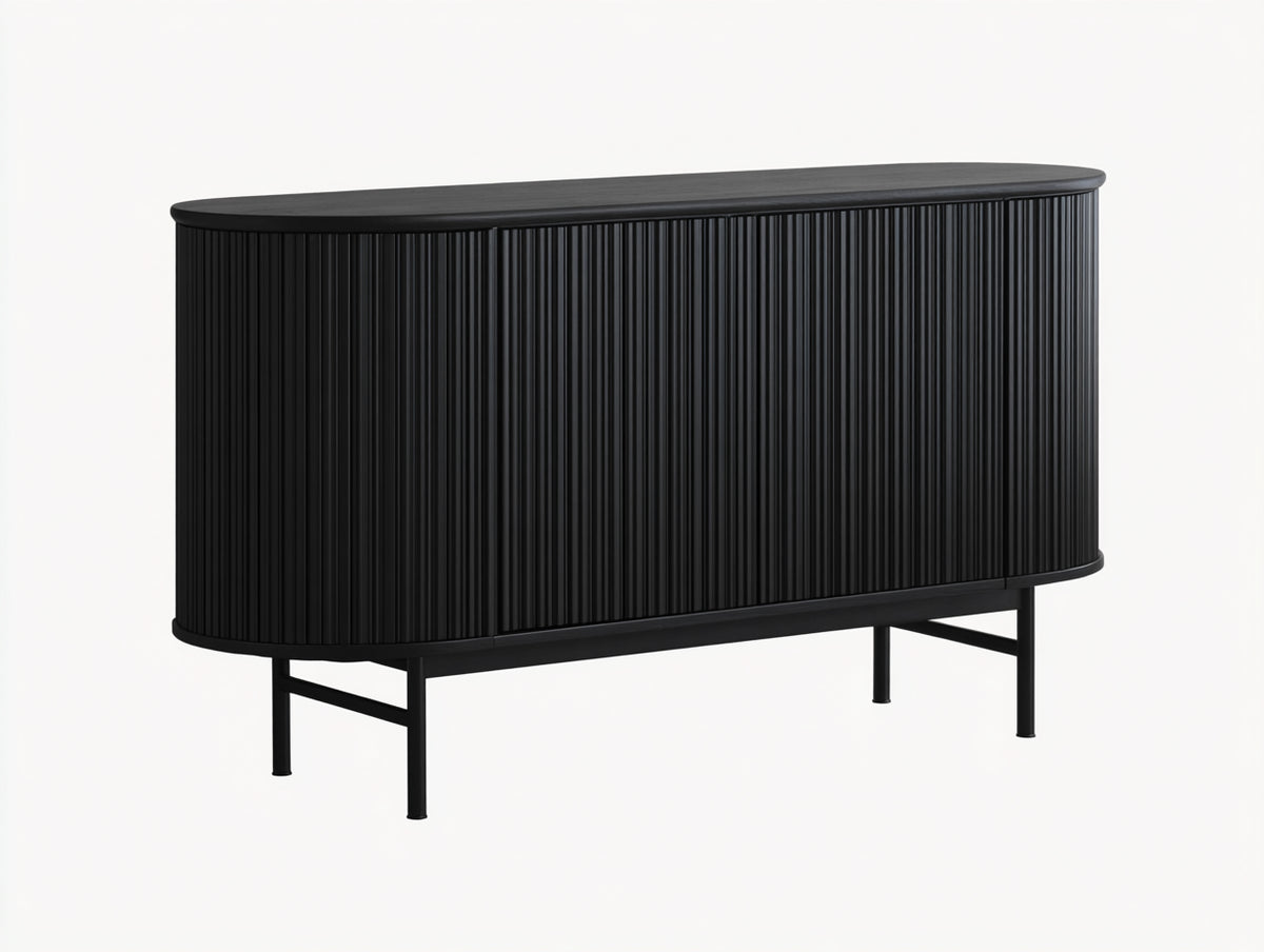 Sideboard aus Holzwerkstoff 170×42×82 cm Schwarz für Wohnzimmer - vier Rillentüren auf Metallgestell