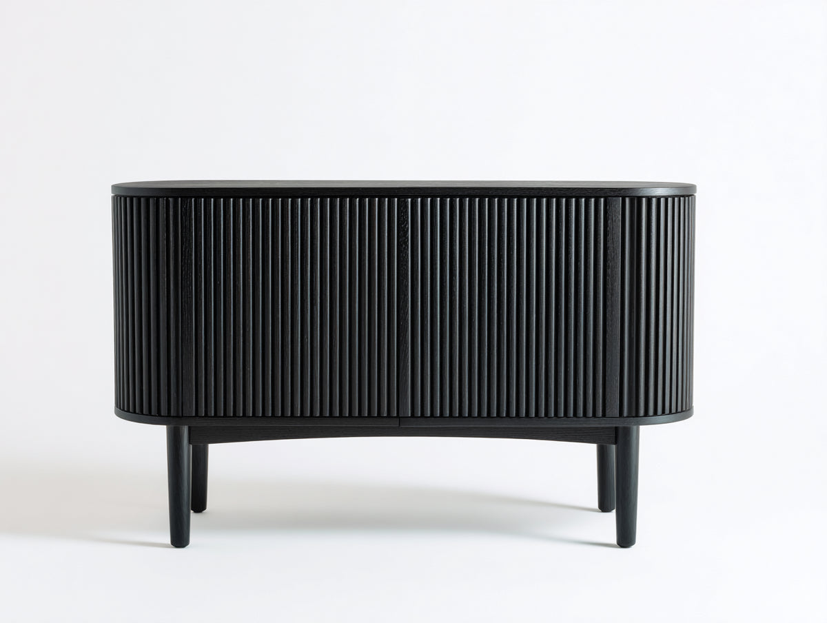 Sideboard aus Holz 122×40×80 cm Schwarz für Wohnzimmer - zwei Rillentüren mit gerundeter Front