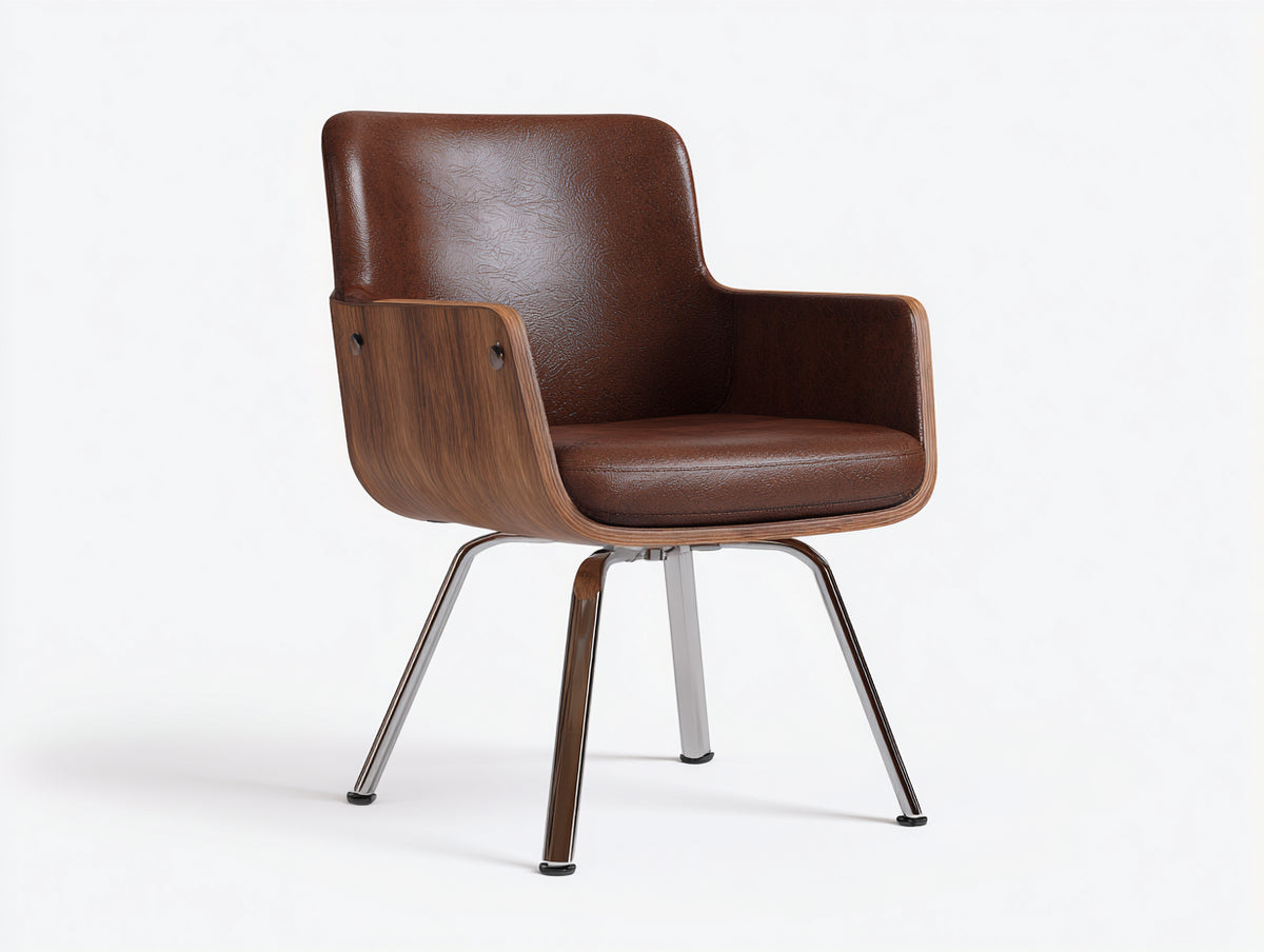 Liegestuhl aus Kunstleder und Holz 60×65×83 cm Braun/Nussbaum für Wohnzimmer - mit Armlehnen