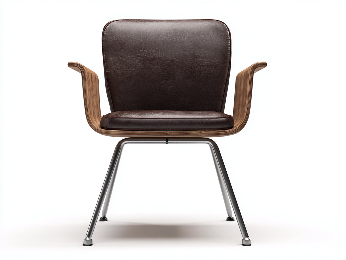 Liegestuhl-Leder-Holz-Metall-76×79×90 cm-Dunkelbraun-geformte Schalensitzfläche